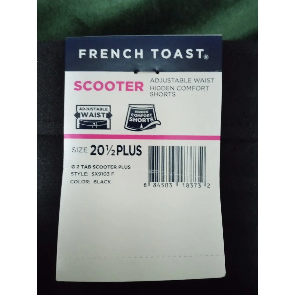 French Toast Girls Black Two-Tab Pleated Scooter Skort Adj.‎ Waist sz 20.5 Plus